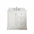 James Martin Vanities De Soto 36in Single Vanity, Bright White w/ 3 CM Carrara Marble Top 825-V36-BW-3CAR